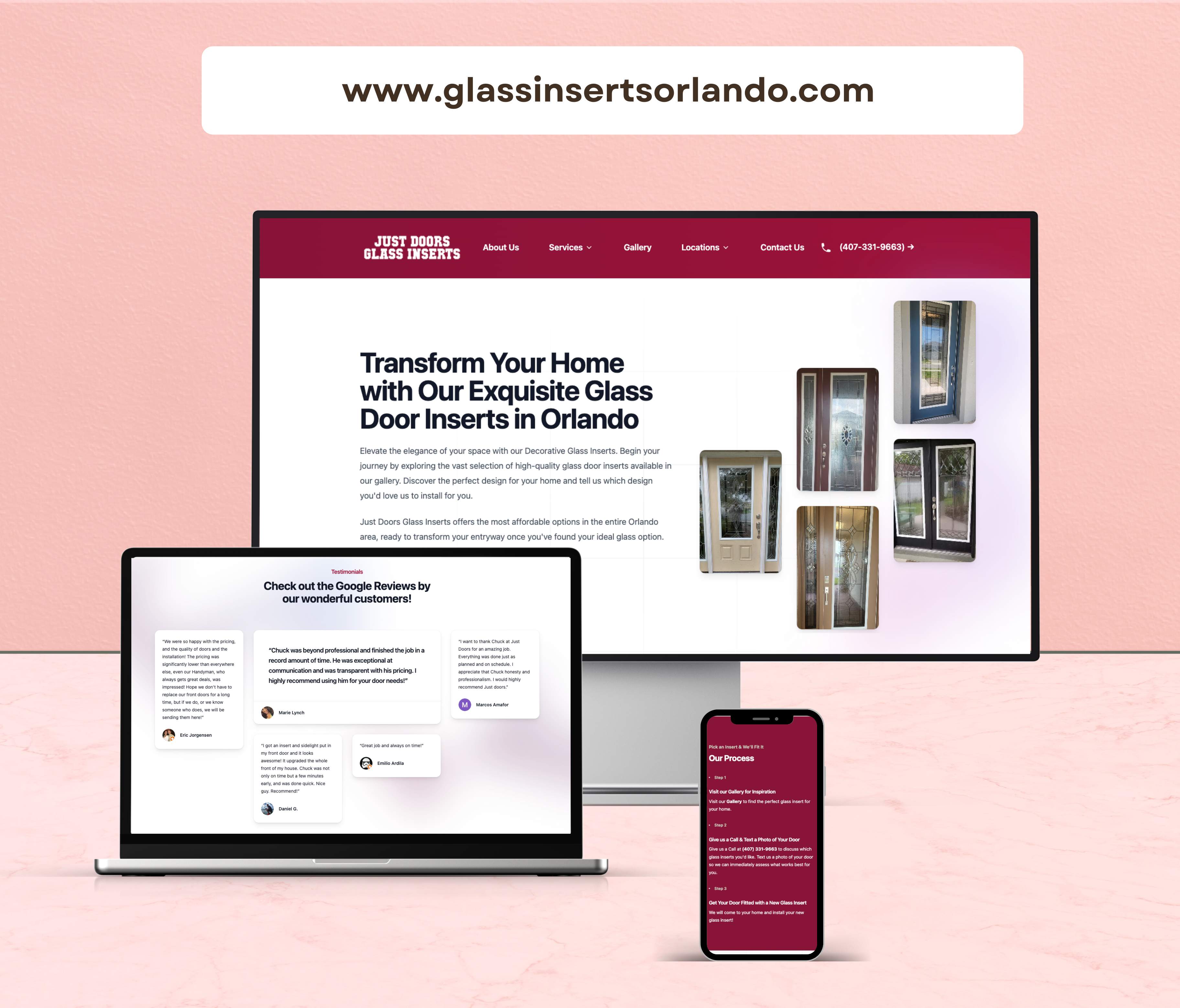 Just Doors Glass Inserts website designed by Arising Co